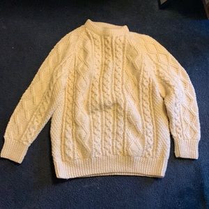 Irish Traditional Hand Knit Cable Knit Cream Sweater Fits Like XXL